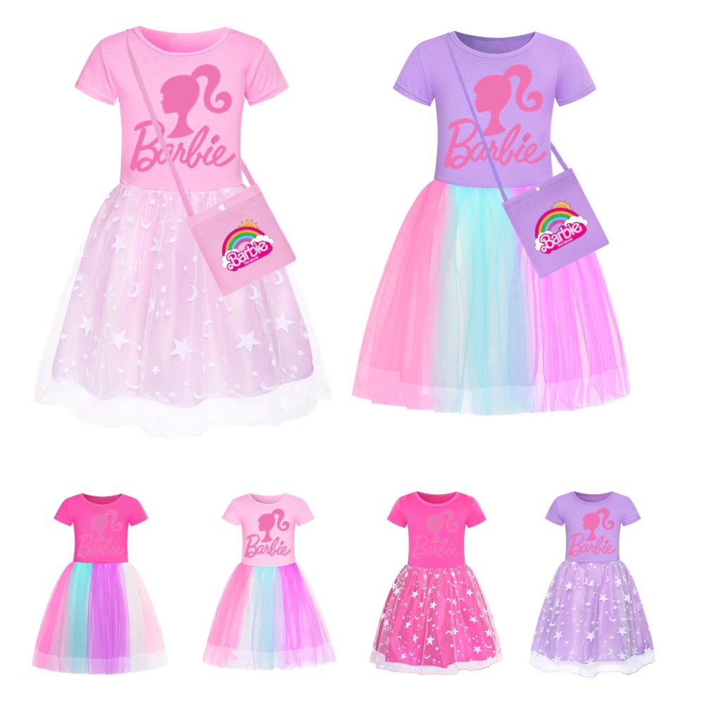 Barbie The Movie Girls' Rainbow Star Lace Dress - Magical Princess Skirt 2568