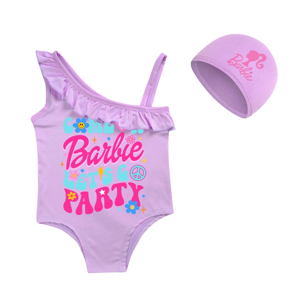 Barbie the Movie Girls' Cartoon Swimsuit & Swim Cap Set - YYM 2735