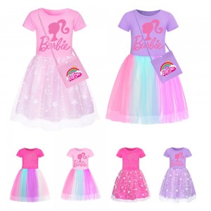 Barbie The Movie Girls' Rainbow Star Lace Dress - Magical Princess Skirt 2568