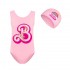 Barbie The Movie Girls' Cartoon One-Piece Swimsuit and Swim Cap Set - 2600