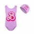 Barbie The Movie Girls' Cartoon One-Piece Swimsuit and Swim Cap Set - 2600