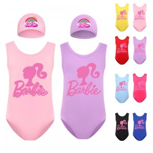 Barbie The Movie Girls' Cartoon Swimsuit and Swim Cap Set - 2568