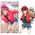 Anime Cells at Work Red Blood Cell Uniform Cosplay Costume with Hat