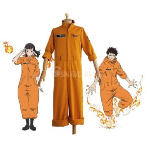 Anime Fire Force Shinra Kusakabe &amp; Maki Oze Fire Suit Cosplay Costume