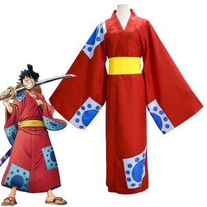 Anime One Piece Wano Country Monkey D. Luffy Kimono Cosplay Costumes