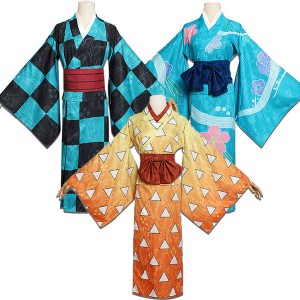 Anime Demon Slayer Kimetsu no Yaiba Inosuke Hashibira, Tanjiro Kamado, Zenitsu Agatsuma Kimono Cosplay Costumes