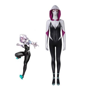 Movie Spider-Man: Into the Spider-Verse Gwen Stacy Spiderman Cosplay Costume Jumpsuit with Free Headgear