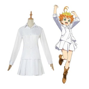 Anime The Promised Neverland Emma White Shirt Skirt Suit Cosplay Costume With Free Tattoo Sticker