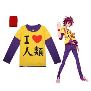 Anime No Game No Life Sora Long Sleeve T-shirt Cosplay Costume with Wrister
