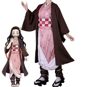 Anime Demon Slayer Kimetsu no Yaiba Nezuko Kamado kimono Cosplay Costume With Props