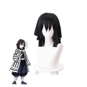 Anime Demon Slayer Kimetsu no Yaiba Iguro Obanai Short Layer Black Cosplay Wigs