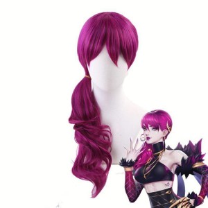 LOL KDA Evelynn Long Braid Hot Pink Cosplay Wigs Women Heat Reddish Violet Hair Wigs