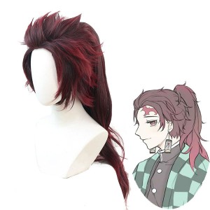 Anime Demon Slayer Kimetsu no Yaiba Tanjirou Kamado Long Ponytail Cosplay Wigs