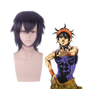 Anime JoJo's Bizarre Adventure Golden Wind Narancia Ghirga Short Black Purple Cosplay Wigs