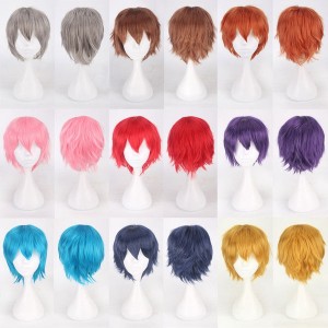 Classic Short 30cm Man Fashion Various Color White Black Gray Brown Pink Red Pruple Blonde Anime Cosplay Wigs