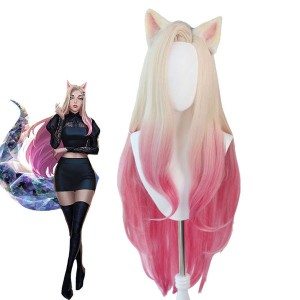 Game LOL KDA The Baddest Ahri 100cm Long Beige Gradient Pink Cosplay Wigs