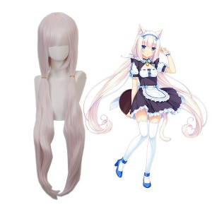 Game Nekopara Vanilla Long Straight Light Pink Cosplay Wigs