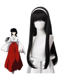 Anime Inuyasha Kikyo Long Straight Black Cosplay Wigs