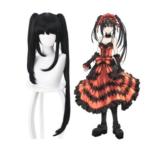 Anime Date A Live Kurumi Tokisaki Long Black Cosplay Wigs