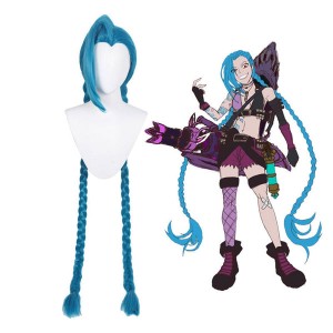 Game LOL League of Legends Jinx Long Blue Bunches Cosplay Wigs