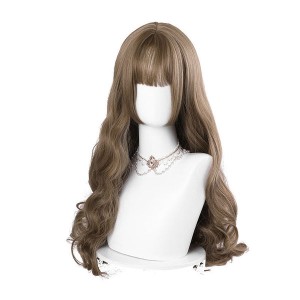 Women Fashion Long Brown Wavy Sweet Bangs Lolita Wig