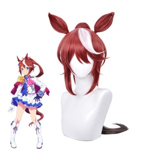 Anime Uma Musume Pretty Derby Tokai Teio Brown Long Ponytail Cosplay Wigs With Eears