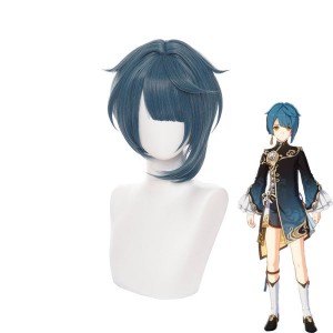 Game Genshin Impact Xingqiu Navy Blue Cosplay Wigs