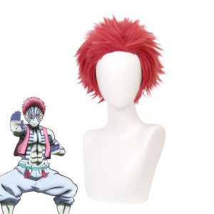 Anime Demon Slayer Kimetsu no Yaiba Akaza Upper Rank Three Pink Halloween Cosplay Wigs