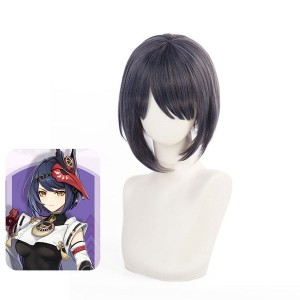 Game Genshin Impact Kujo Sara Blue Gradient  Short Cosplay Wigs